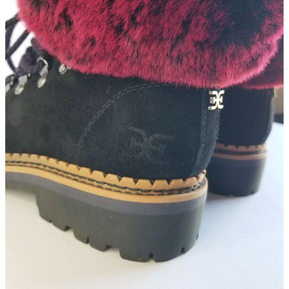 SAM EDELMAN Women's Black Suede Bowen Fashion Boots Sz 7 37 Dk Red Faux Fur Cuff - Picture 5 of 14